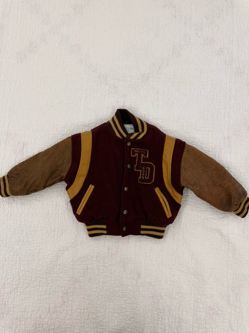 Varsity Inc Men's Burgundy/Tan Varsity kid Jacket Snap Front Band Collar